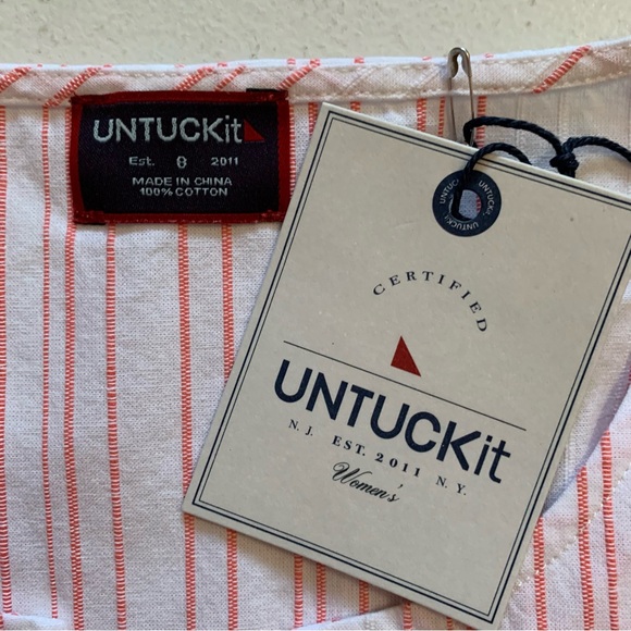 UNTUCKit Women’s Coral Stripe Cotton Durfort Tunic Top Size 8 NWT - Picture 7 of 15